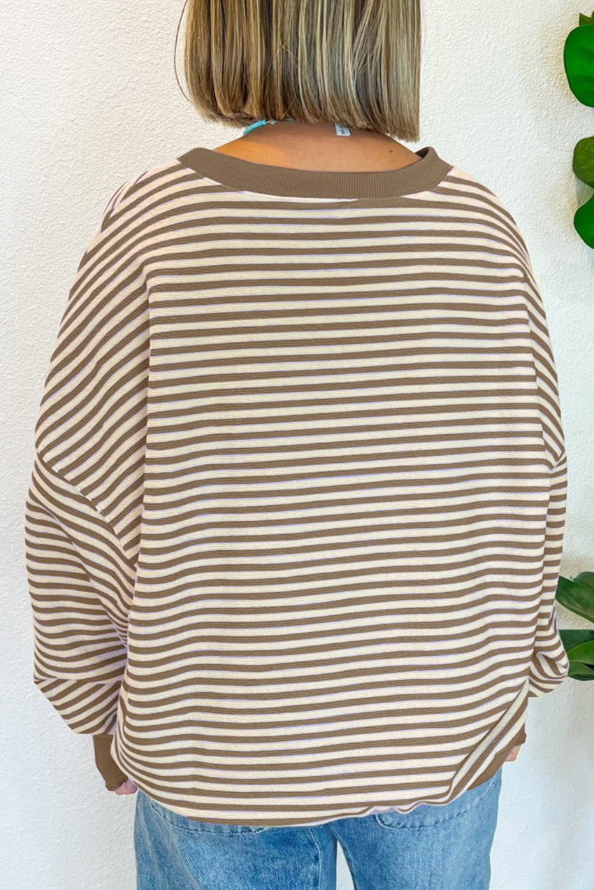 Stripe Drop Shoulder Long Sleeve Top