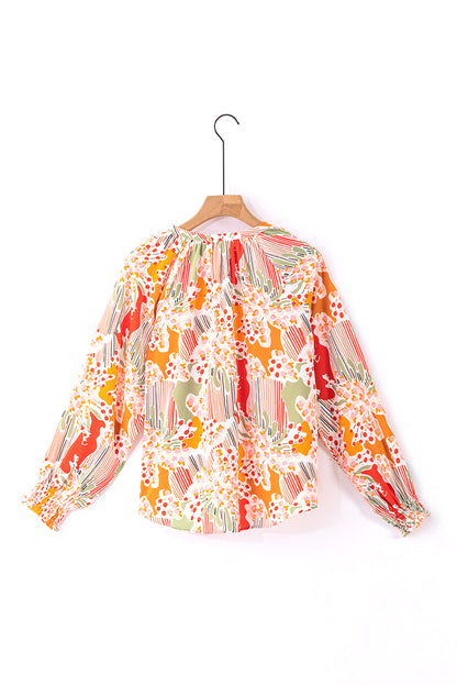 Abstract Bishop Sleeve Blouse