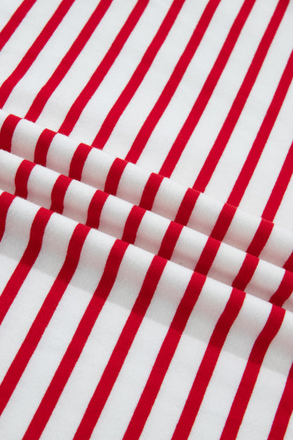 Plus Size Stripe Scalloped Trim Round Neck Top