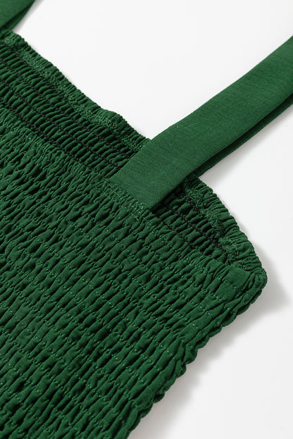 Solid Smocked Sleeveless Pocketed Romper