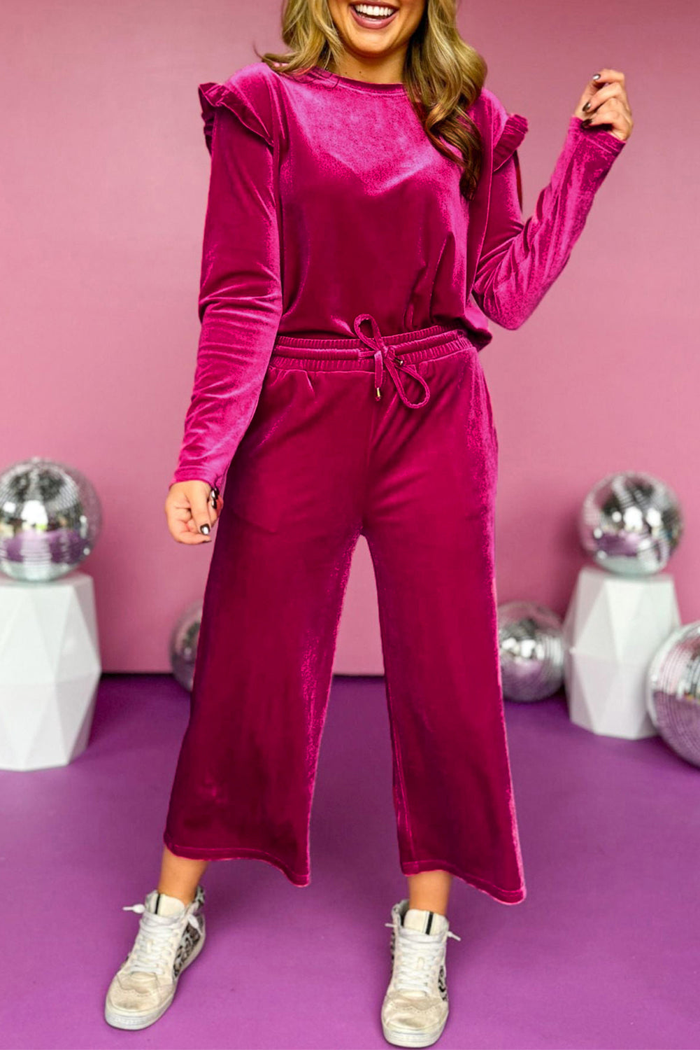 Solid Velvet Top and Pants Set