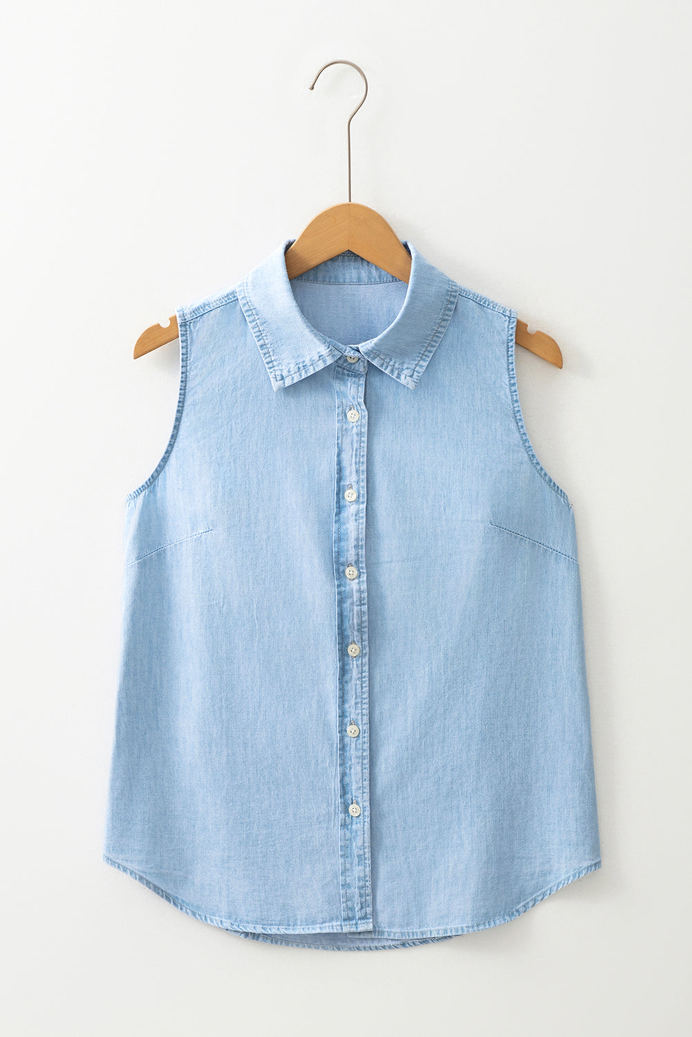 Denim Button Front Sleeveless Shirt