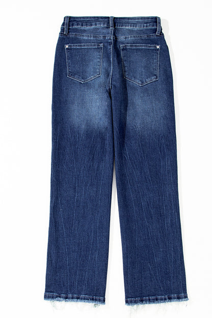 Solid Mineral Wash Raw Hem Flared Jeans