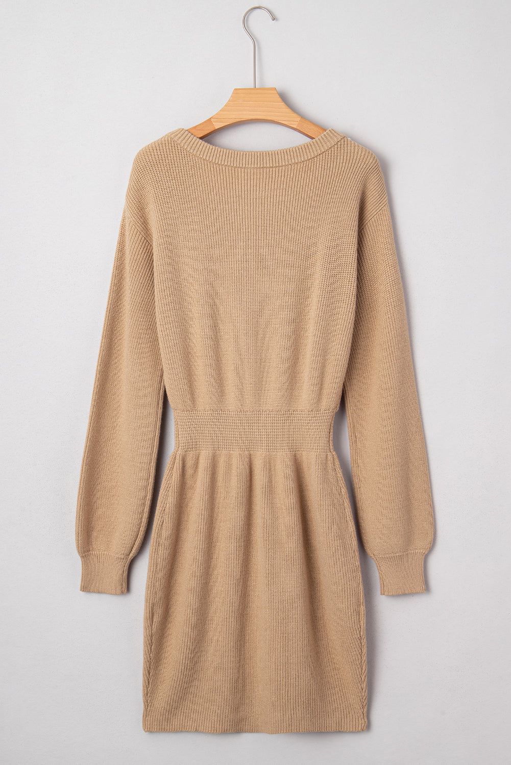 Pearl Embellished Keyhole Ribbed Sweater Dress