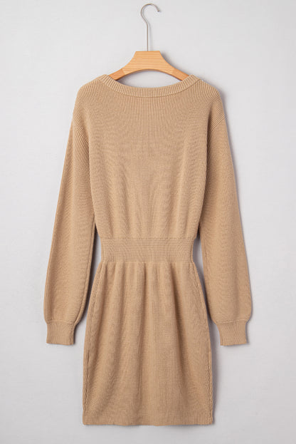 Pearl Embellished Keyhole Ribbed Sweater Dress