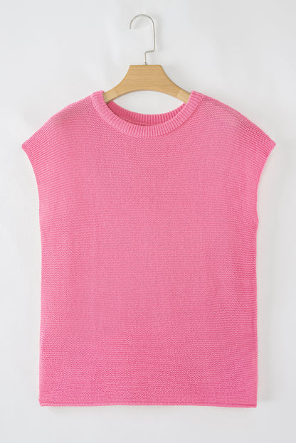 Solid Short Sleeve Side Slit Sweater Tee