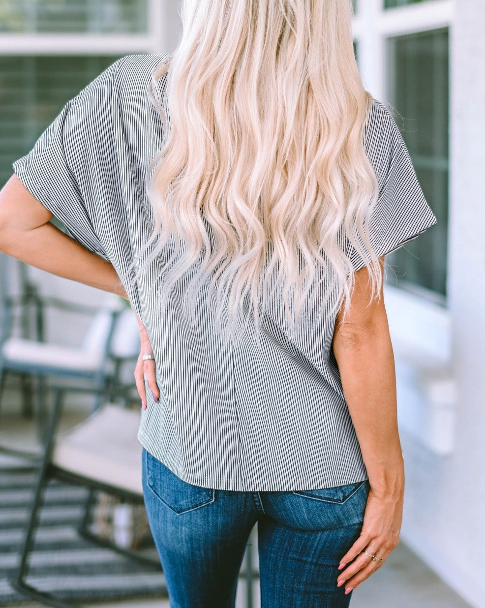 Stripe Ribbed Short Sleeve Tee