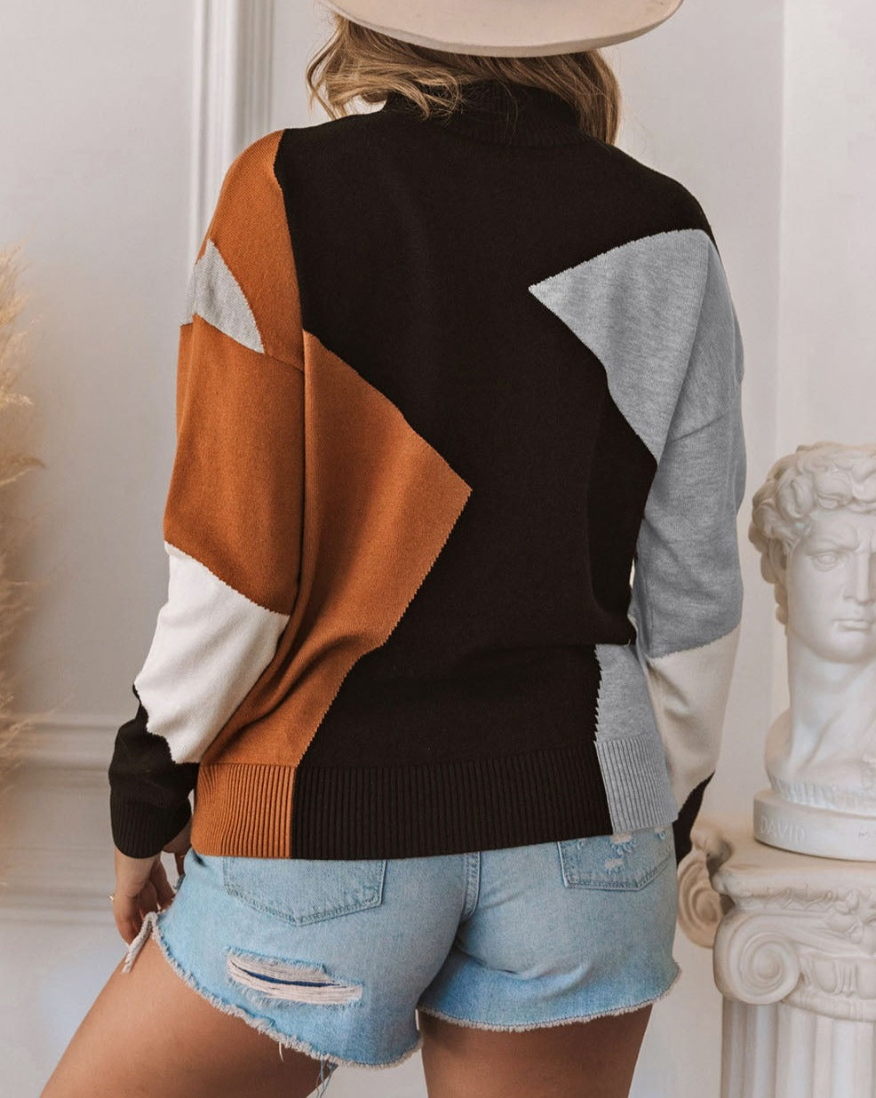 Colorblock Mock Neck Sweater