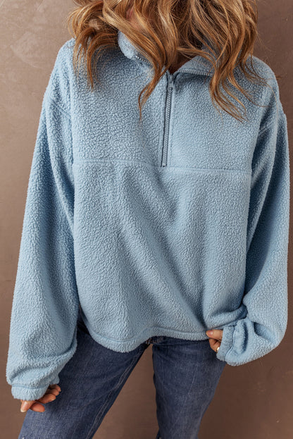 Collar Zip-up Drop Shoulder Sweatshirt