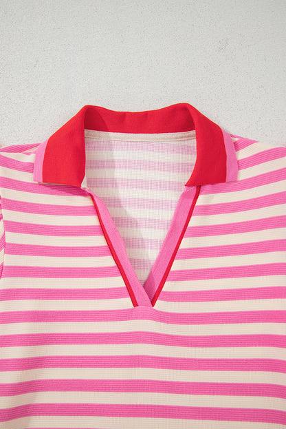 Stripe Flutter Sleeve Contrast Collar Mini Dress