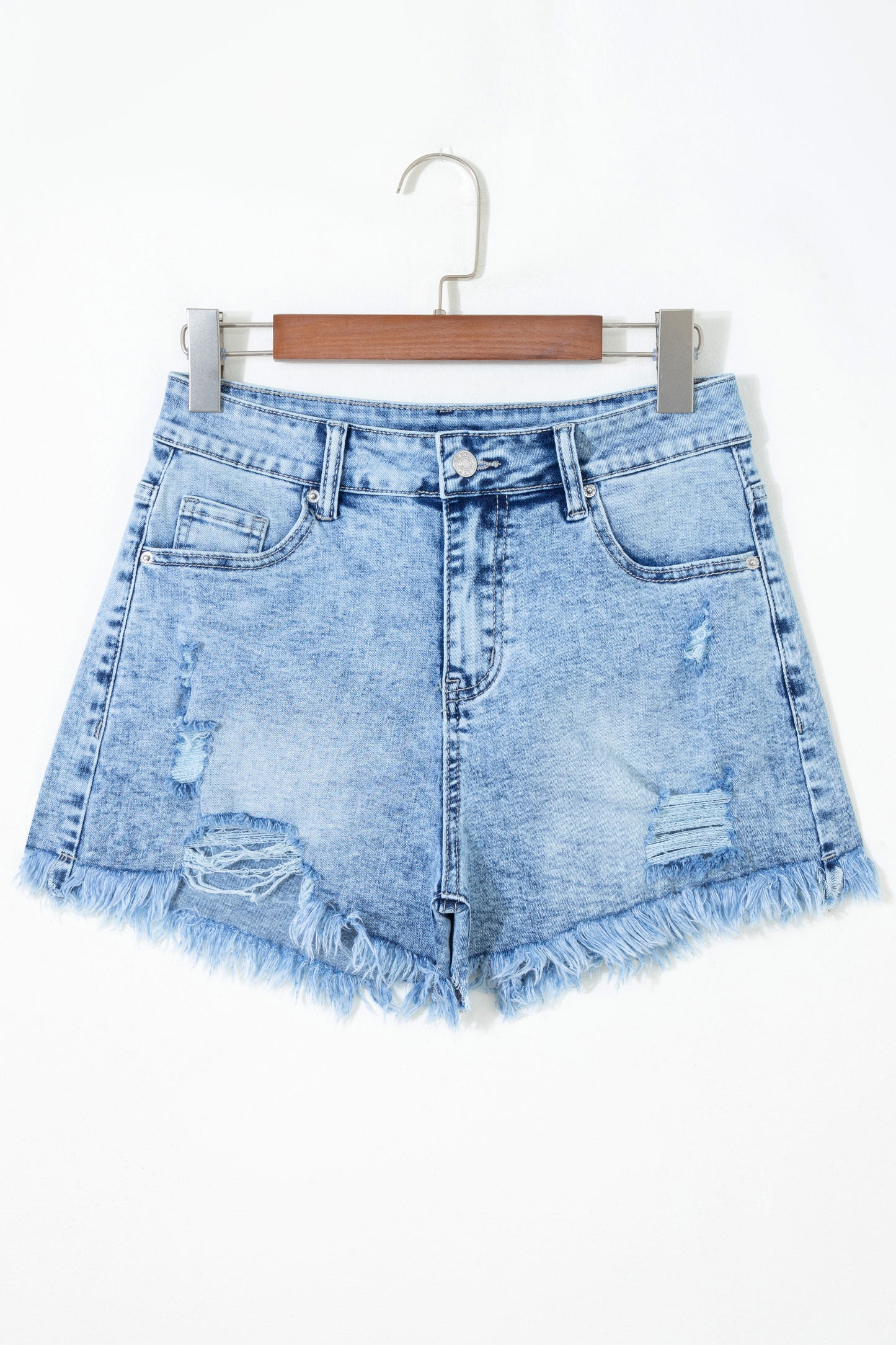 Distressed Denim Acid Wash High Waist Shorts