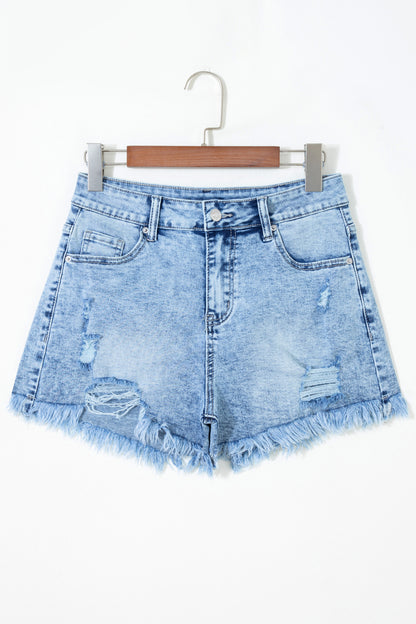 Distressed Denim Acid Wash High Waist Shorts