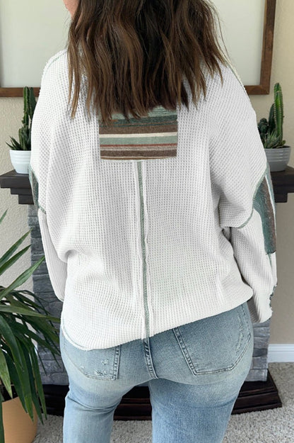 Stripe Patchwork Waffle Knit Top