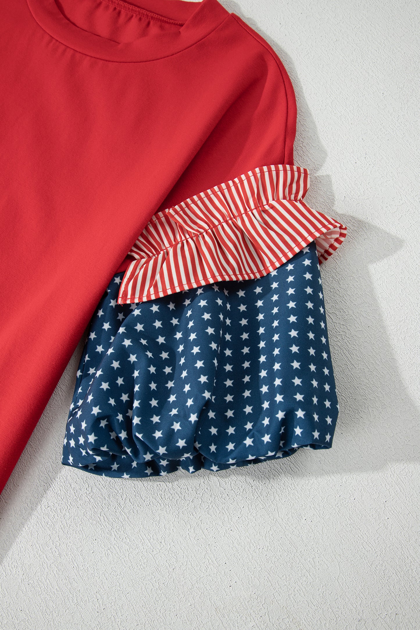 Stars & Stripe Patchwork Short Puff Sleeve Top