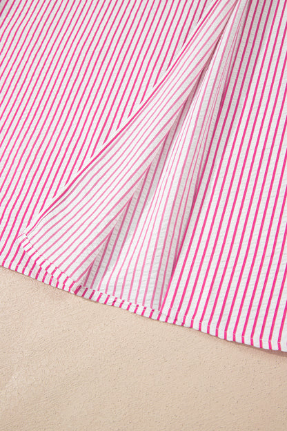 Stripe Frilled Half Buttoned Maxi Dress