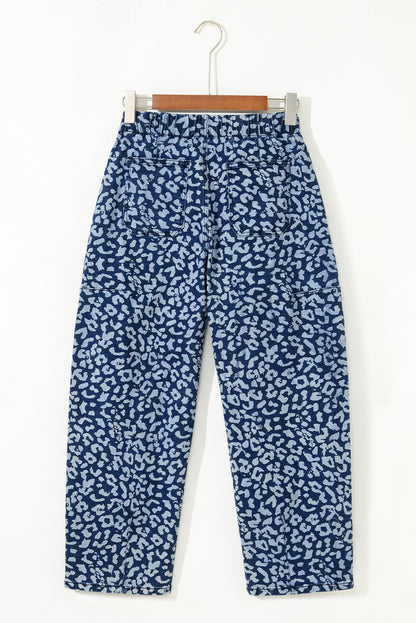 Leopard Drawstring Elastic Waist Pocketed Jeans