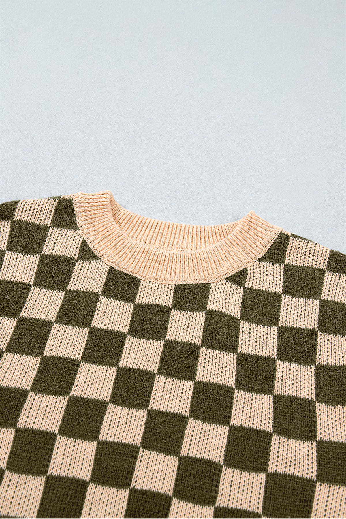 Checker Drop Shoulder Long Sleeve Knit Sweater