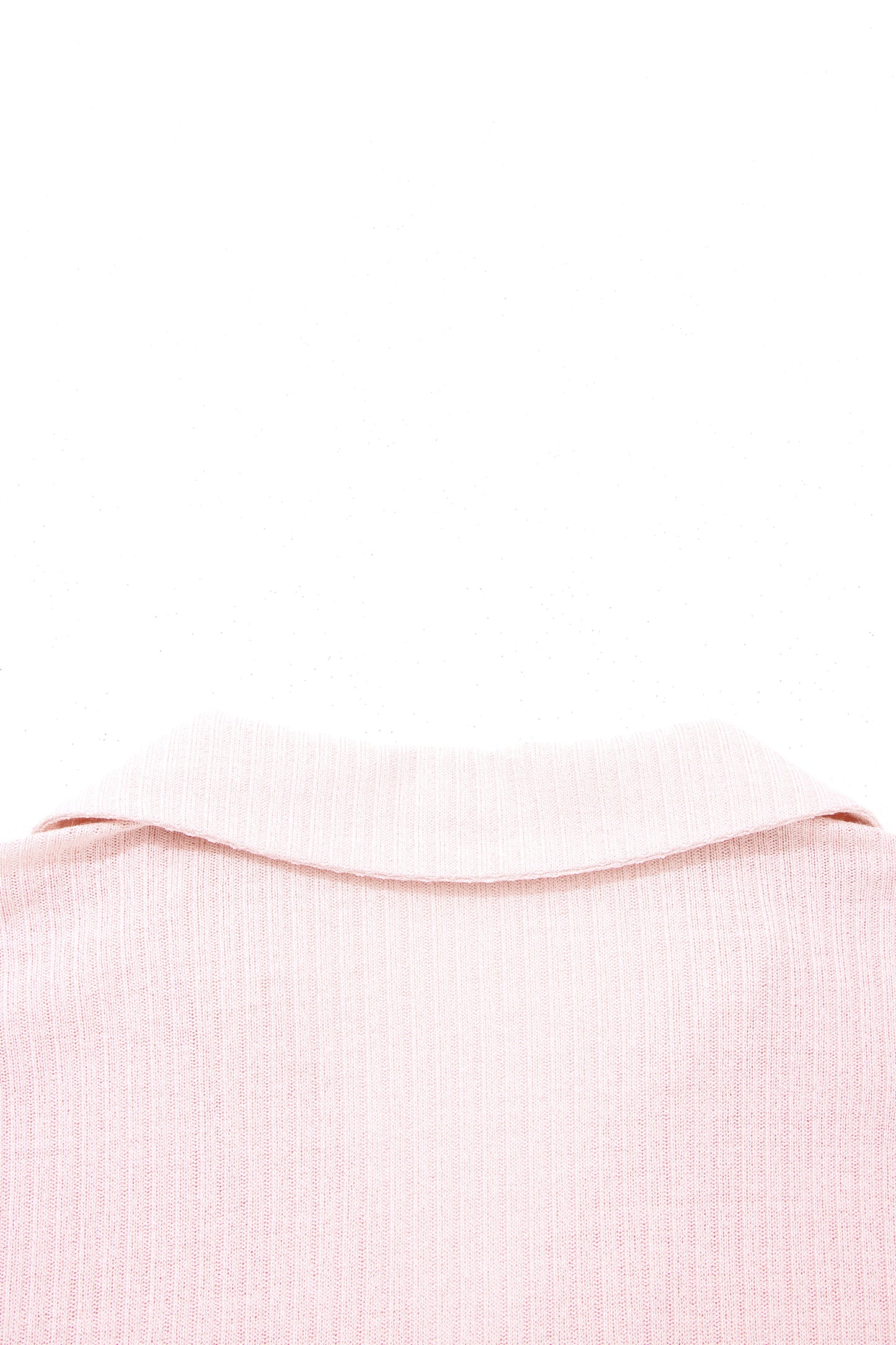 Solid Ribbed Knit Collared V-Neck Tee
