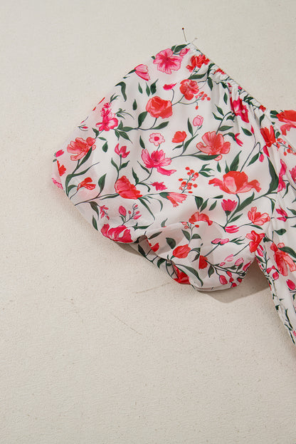 Plus Size Floral Puff Sleeve Square Neck Dress