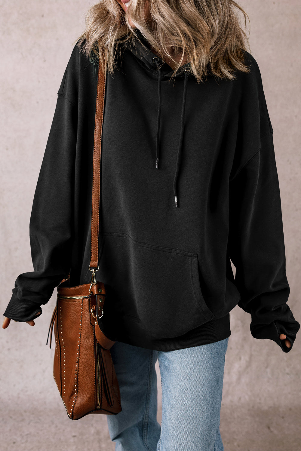 Fleece Lined Pocketed Drawstring Hoodie