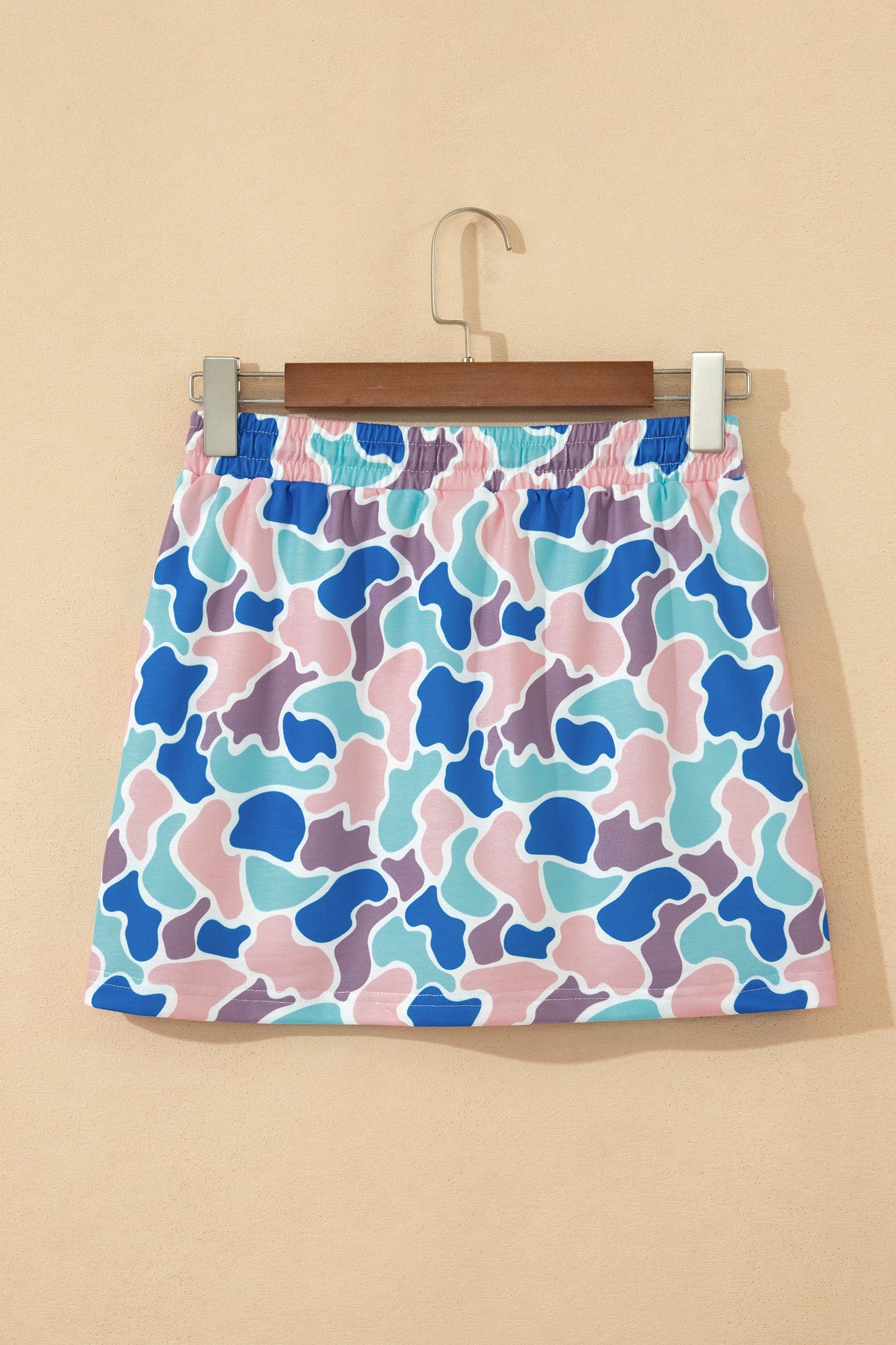 Abstract Camo Elastic Waist Drawstring Mini Skort