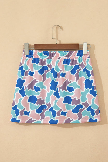 Abstract Camo Elastic Waist Drawstring Mini Skort