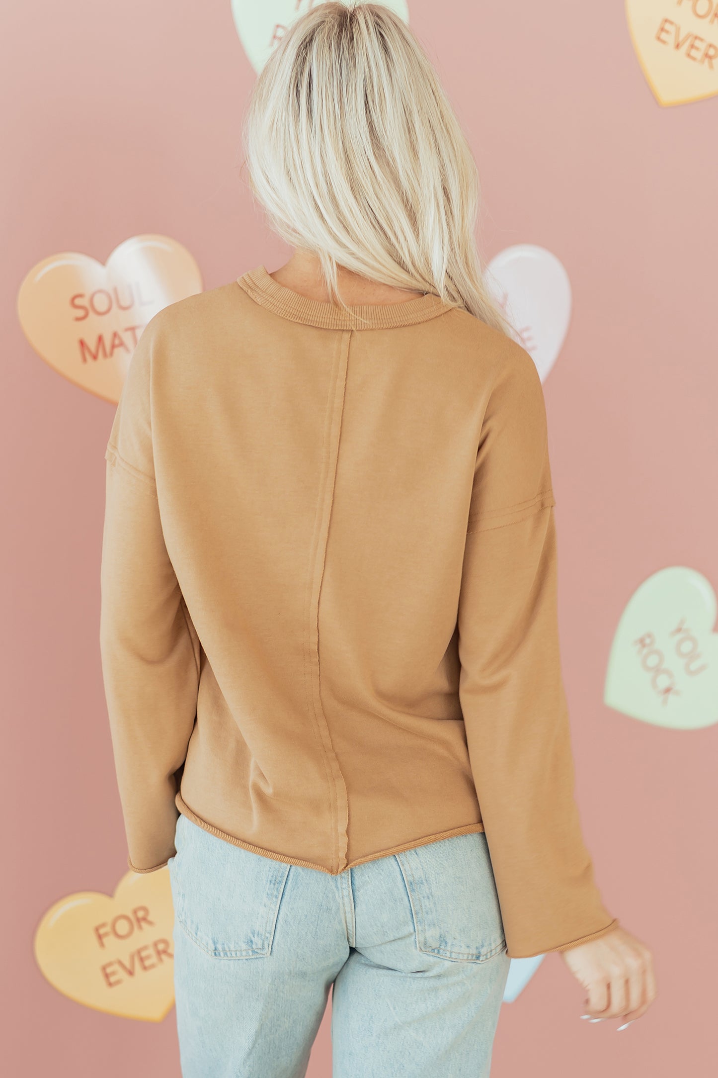 Valentine Heart Patchwork Reverse Seam Sweatshirt
