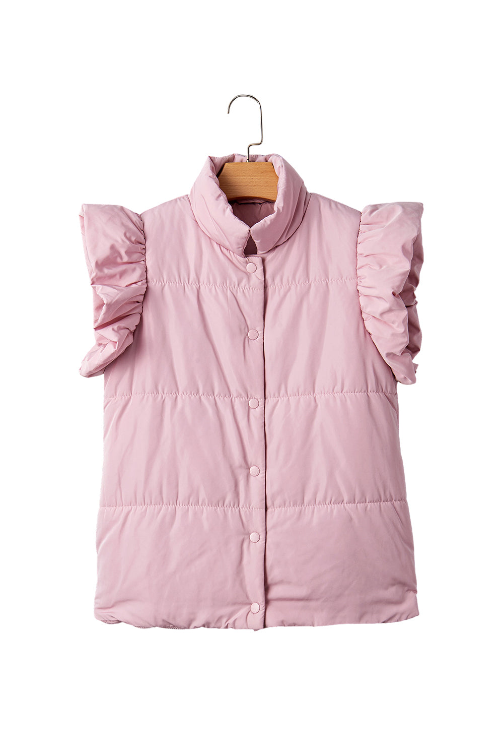 Solid Flutter Sleeve Snap Button Puffer Vest