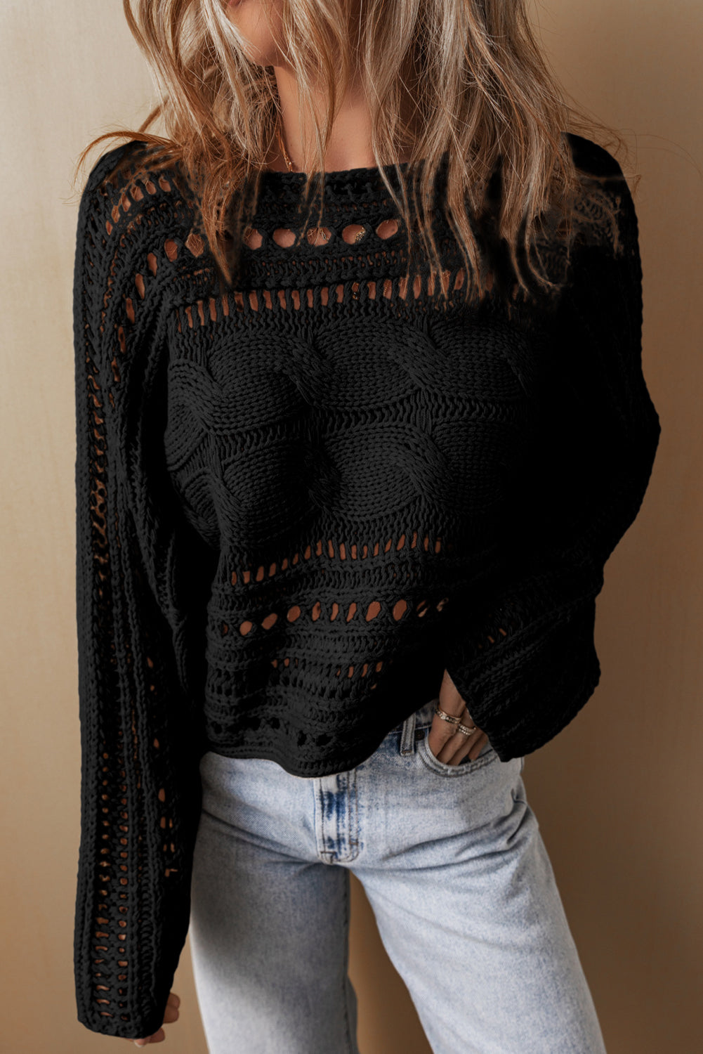 Hollowed Cable Knit Crop Sweater