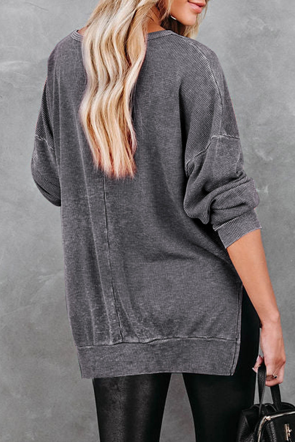 Waffle Side Slit Pullover Top