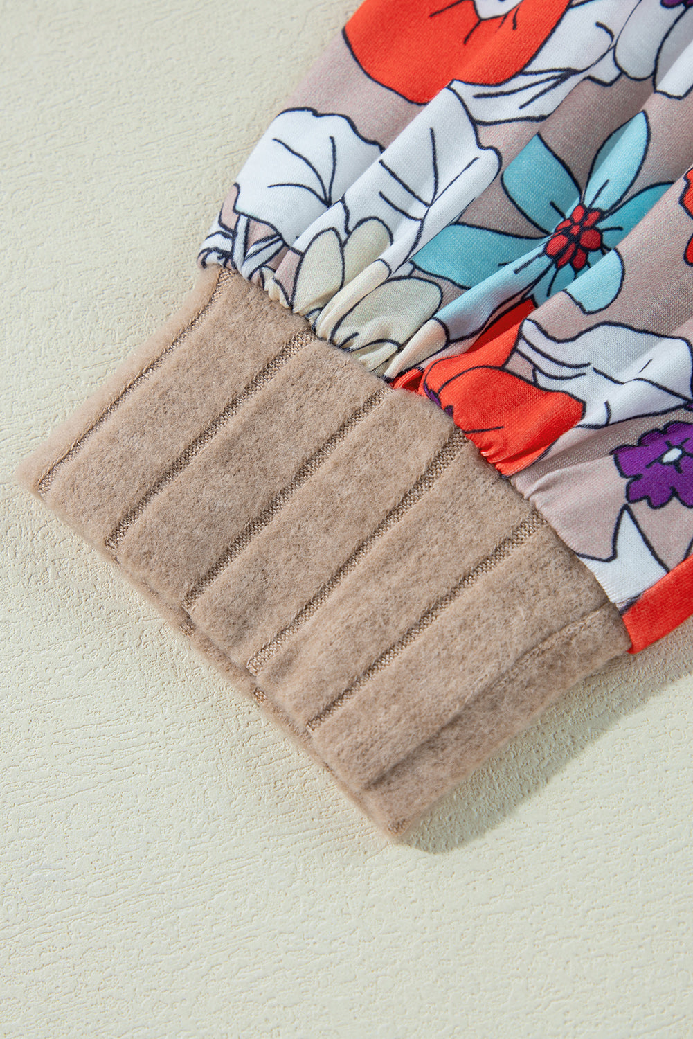 Floral Ribbed Patchwork Long Sleeve Blouse