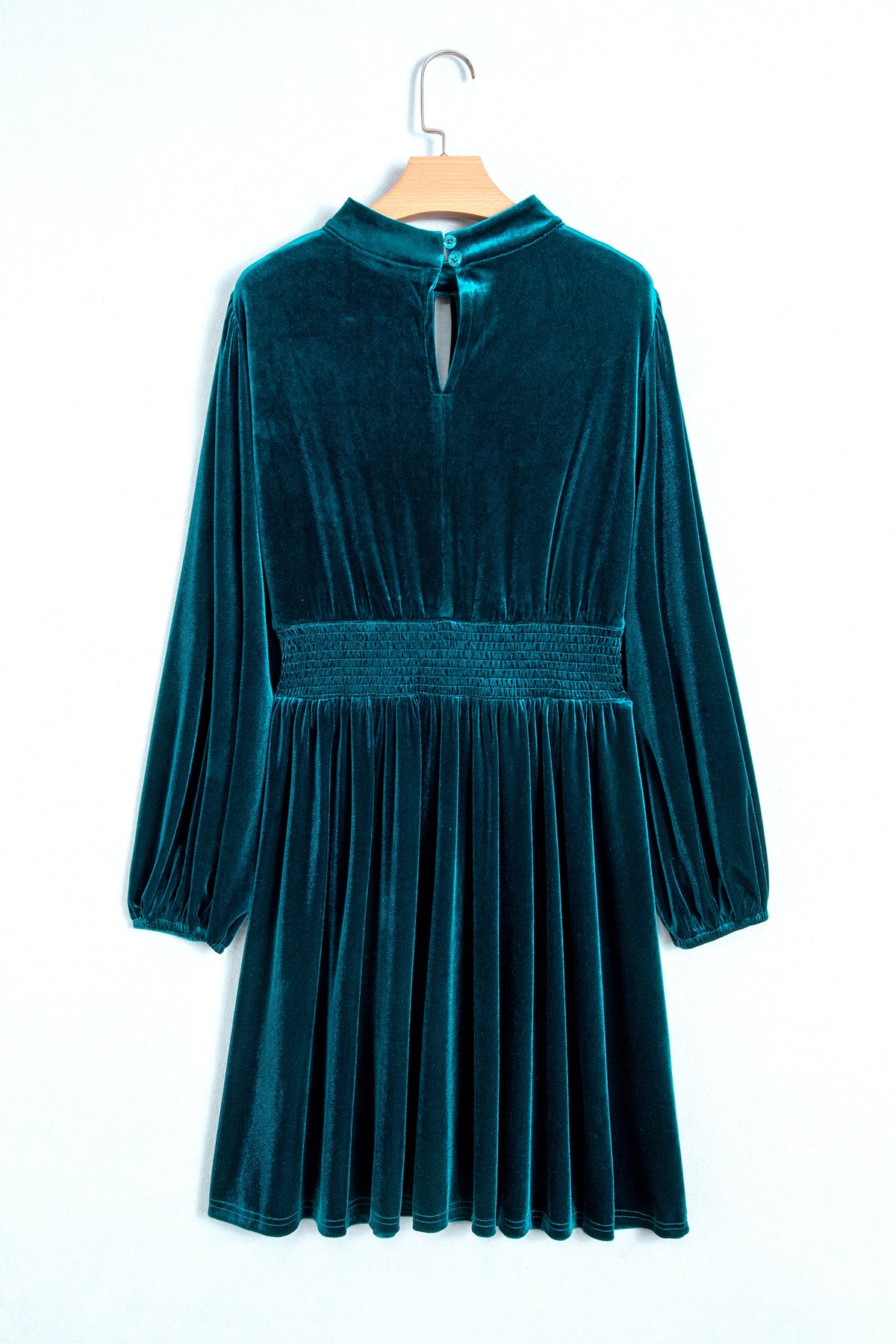 Solid Velvet Keyhole Cutout Long Sleeve Mini Dress