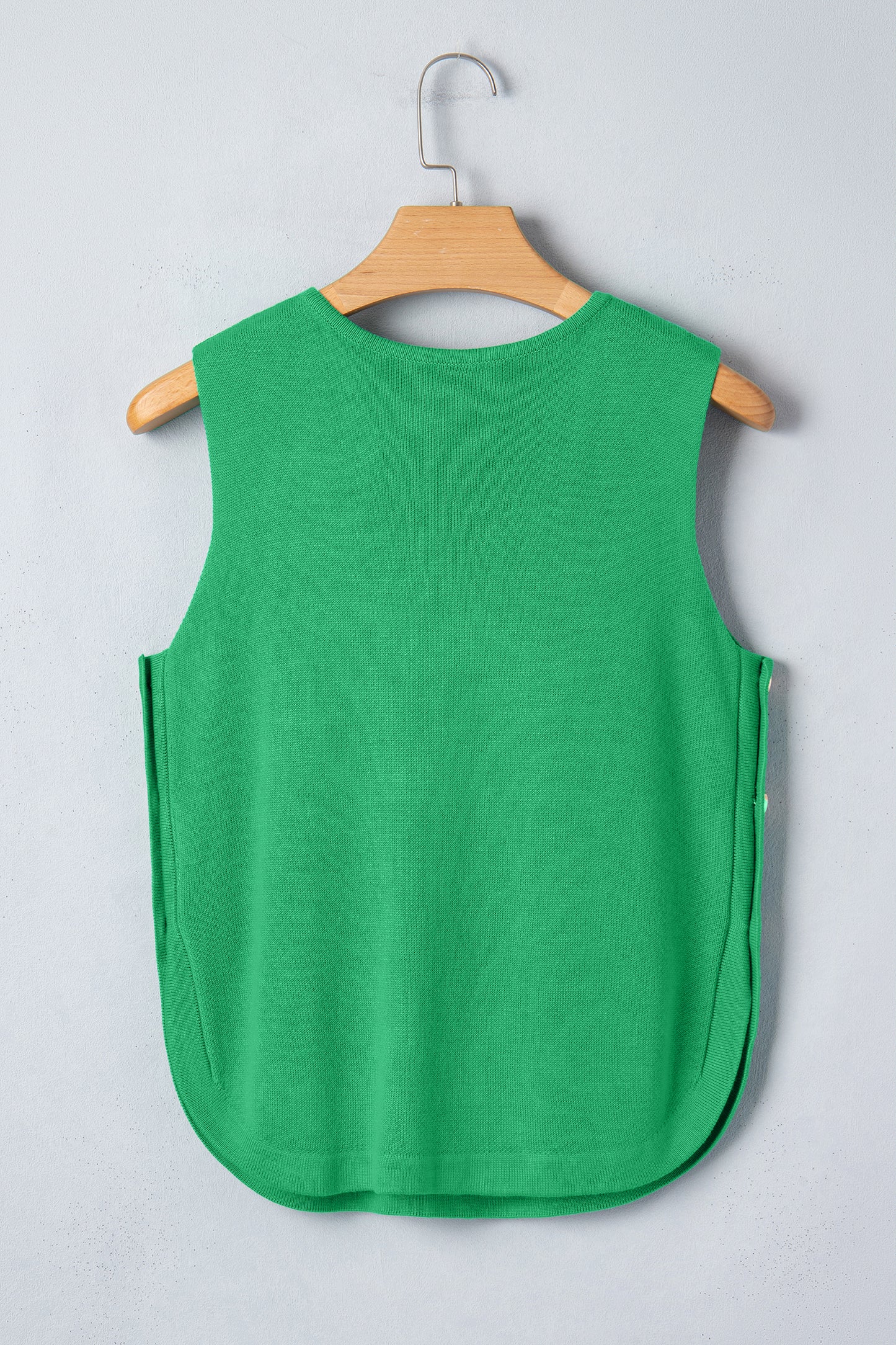 Solid Side Button Round Neck Sleeveless Knit Sweater