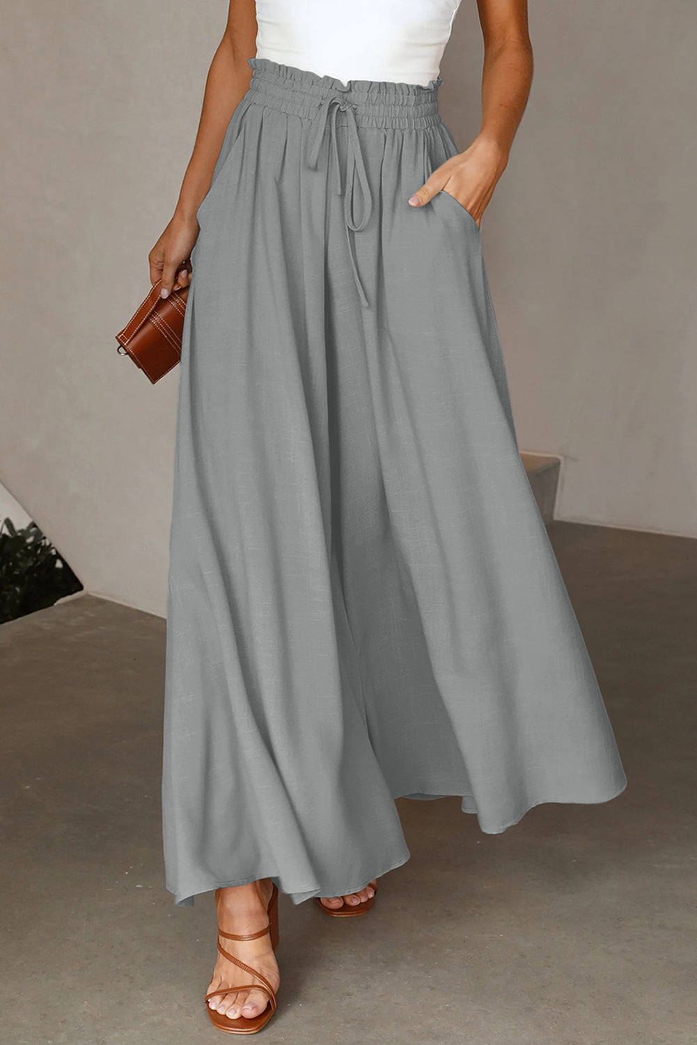 Drawstring Wide Leg Pocketed Pants