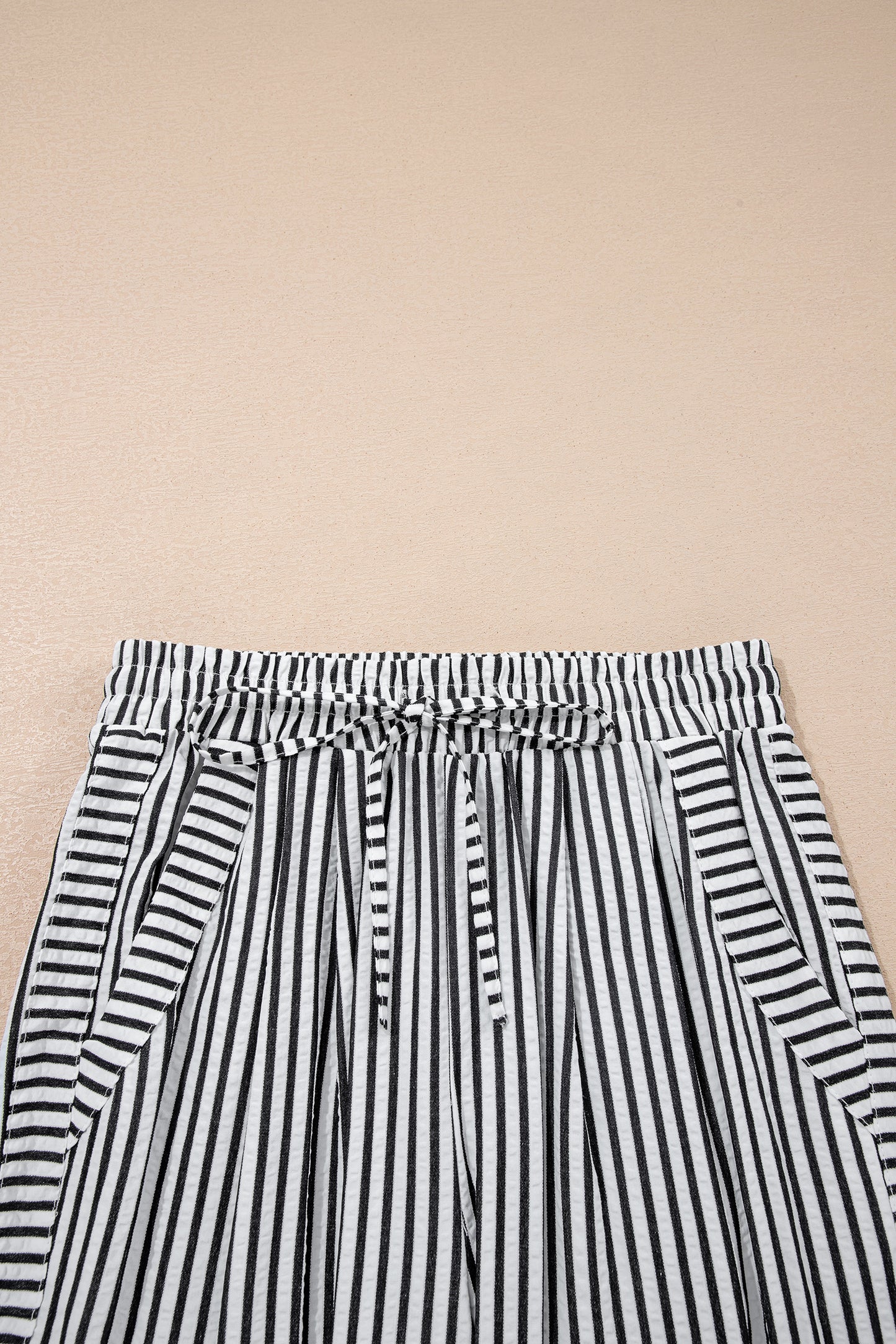 Stripe Wide Leg Elastic Drawstring Pants