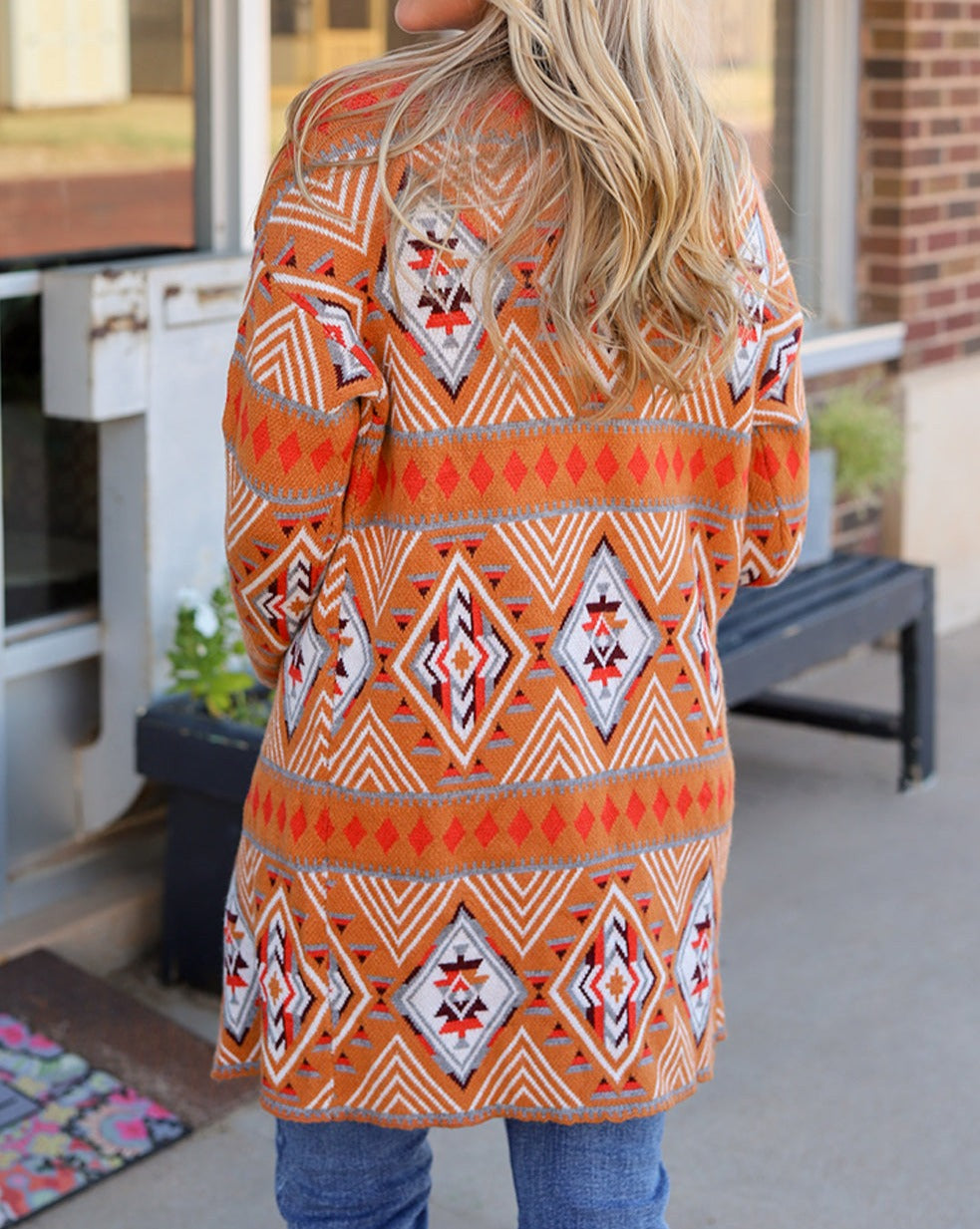 Aztec Geometric Open Front Cardigan