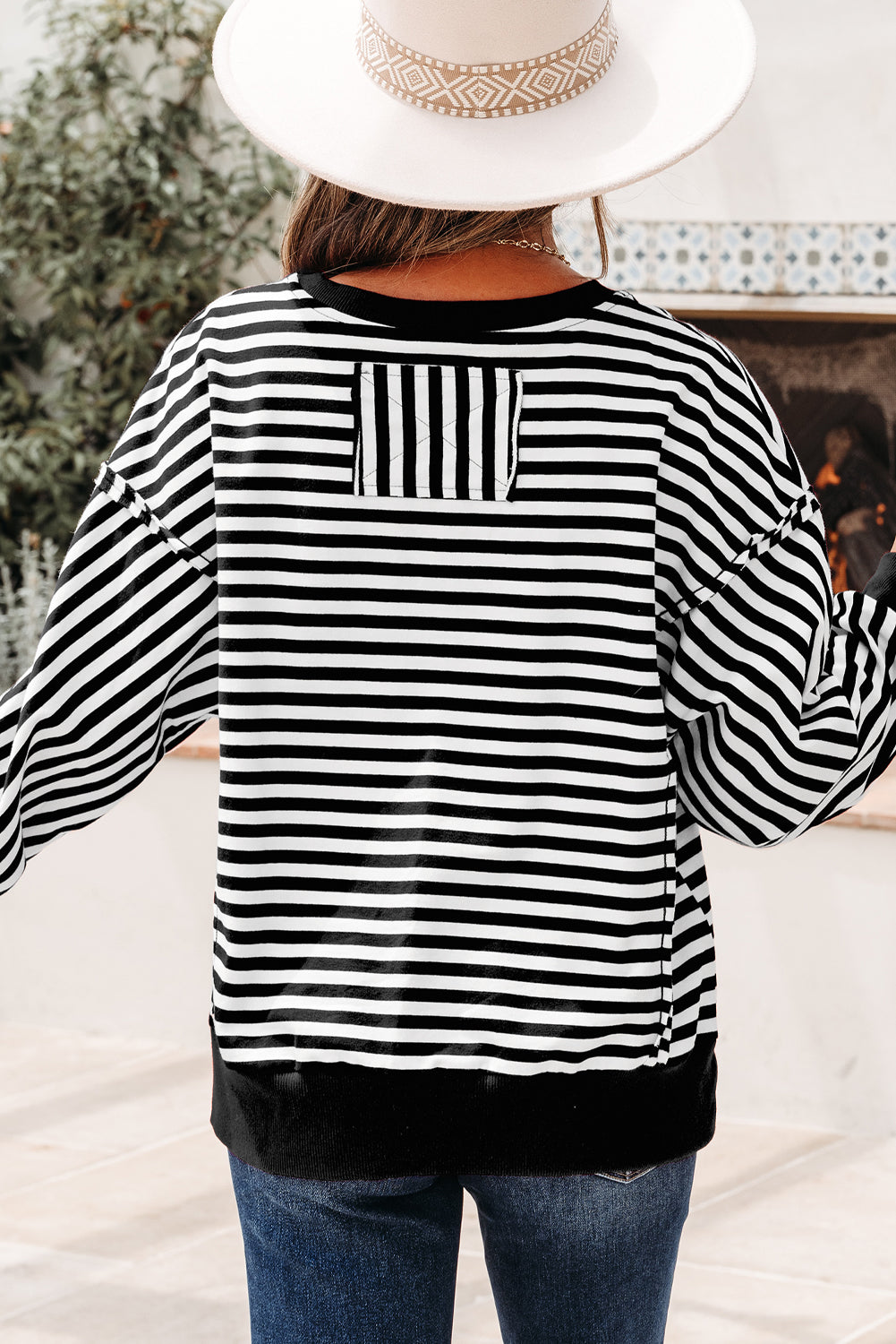 Stripe Reverse Seam Drop Shoulder Top