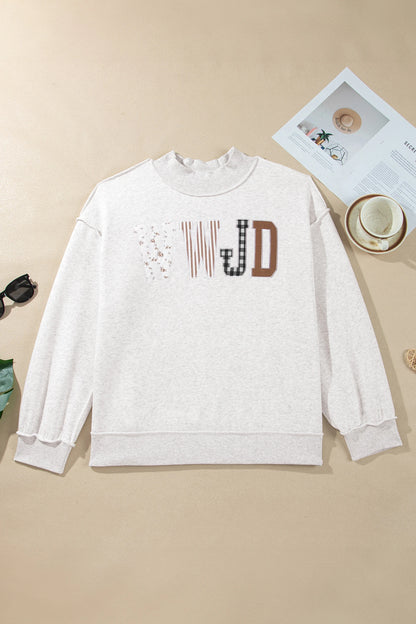 Plus Size WWJD Letter Print Exposed Seam Sweatshirt