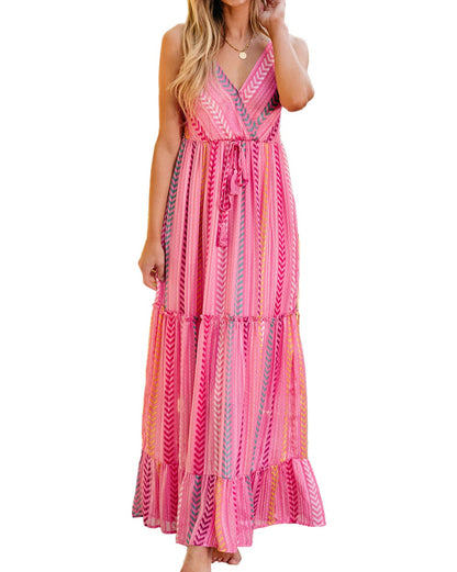 Chevron Stripe Tassel Maxi Dress