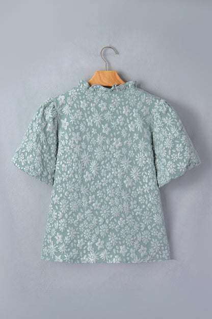 Floral Textured Jacquard Puff Sleeve Blouse