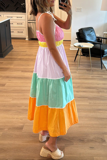 Colorblock Tie Straps Maxi Dress