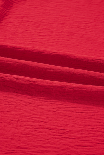 Plus Size Solid Collared V-Neck Smocked 3/4 Sleeve Top