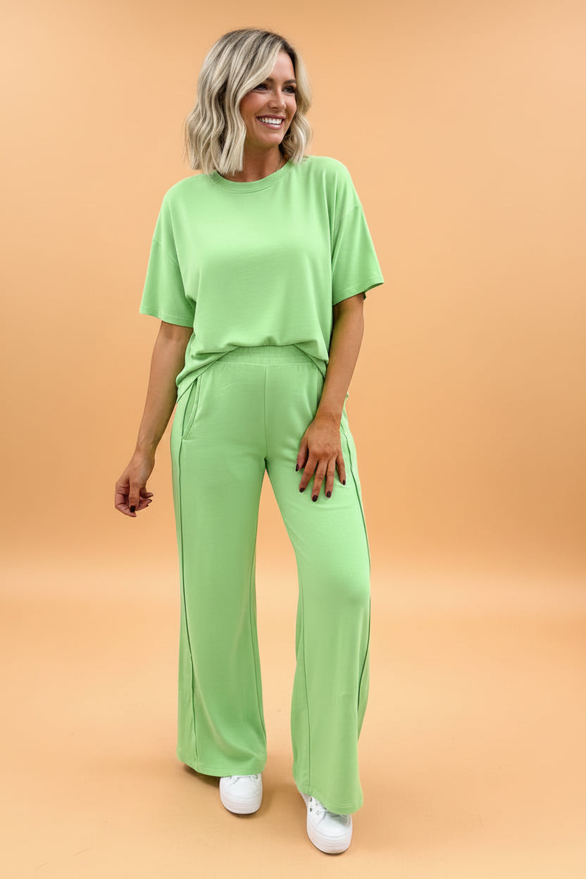 Solid Color Oversize Tee & Wide Leg Pants Set