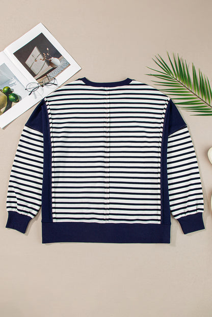 Stripe Colorblock Reverse Seam Sweatshirt