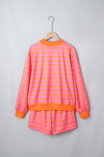 Stripe Colorblock Mock Neck Sweatshirt & Shorts Set