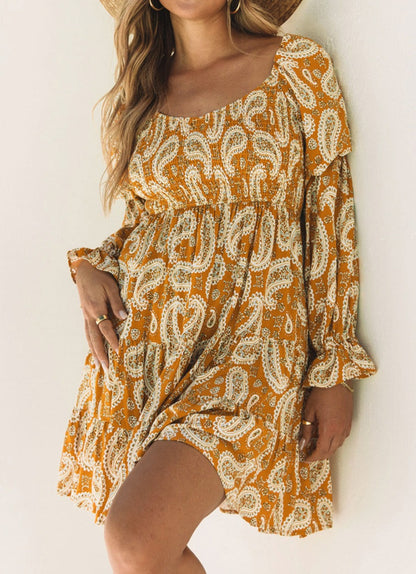 Paisley Long Sleeve Tiered Dress