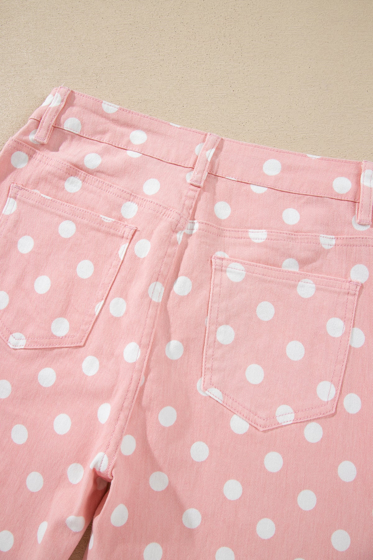 Polka Dot Denim Raw Hem Barrel Jeans