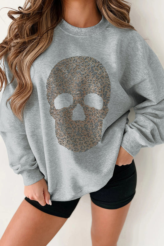 Rhinestone Skull Drop Shoulder Sweatshirt