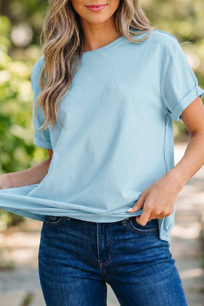 Solid Exposed Seam Short Sleeve T-Shirt