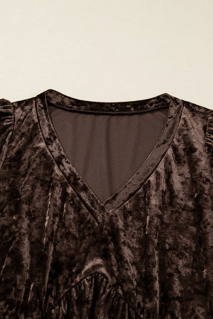 Plus Size Velvet Puff Sleeve Babydoll Mini Dress